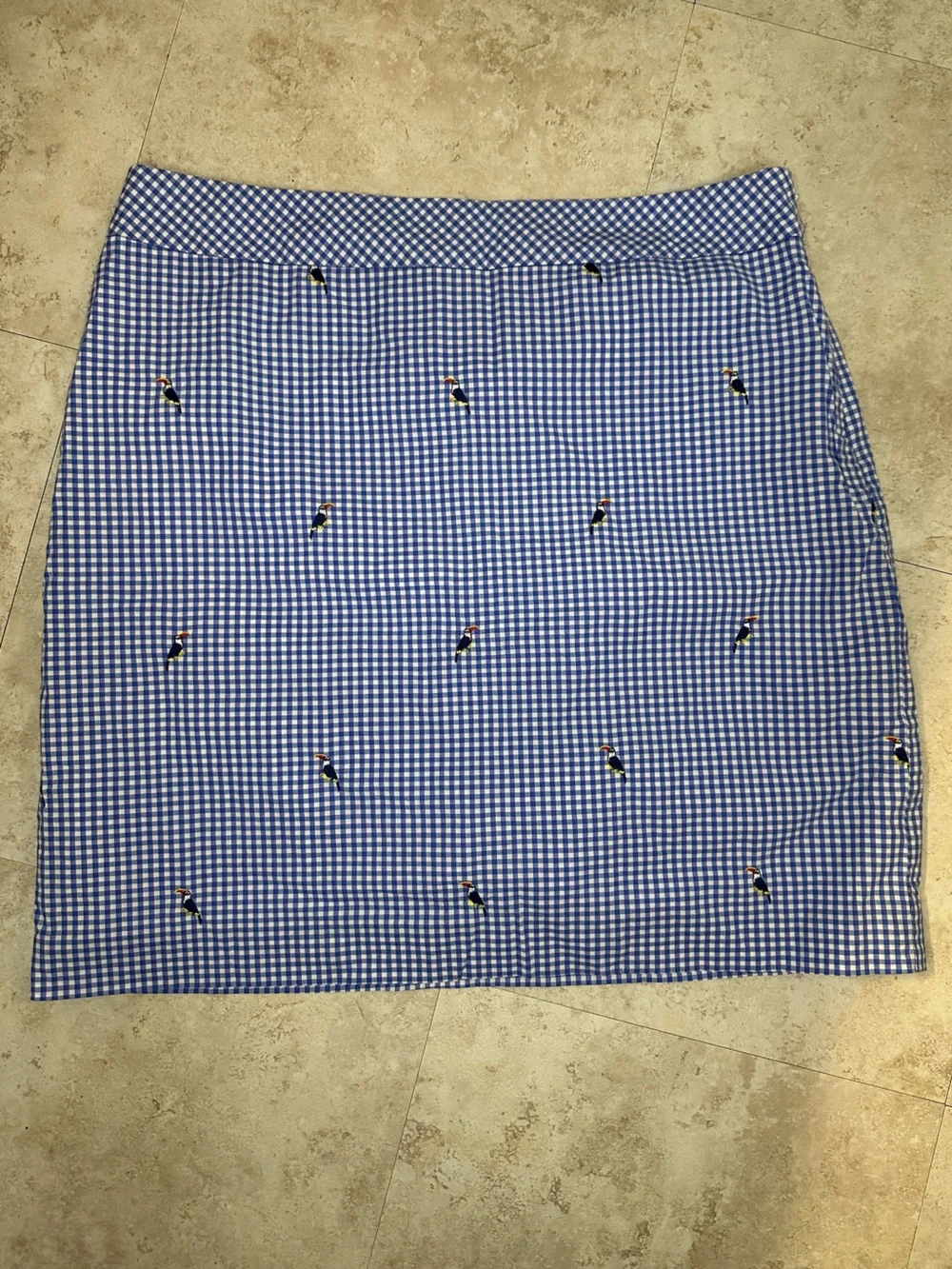 Women’s Blue Gingham Skirt | Embroidered Toucan Detail | Talbots
